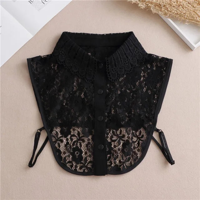 Fashion 2025 Front Tie White Fake Collar for Women Stand Detachable Collar Fake Girls Vintage Lace Ladies False Blouse Collar