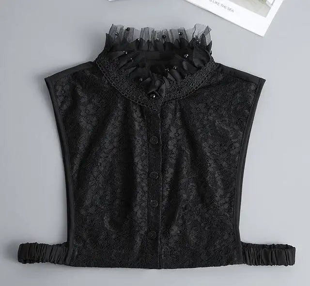 Fashion 2025 Front Tie White Fake Collar for Women Stand Detachable Collar Fake Girls Vintage Lace Ladies False Blouse Collar