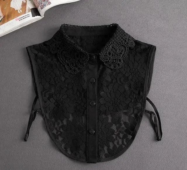 Fashion 2025 Front Tie White Fake Collar for Women Stand Detachable Collar Fake Girls Vintage Lace Ladies False Blouse Collar
